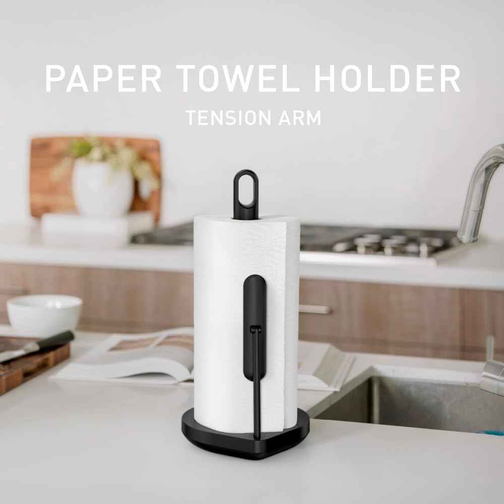 simplehuman Tension Arm Paper Towel Holder, Kitchen Roll Holder, Black Stainless Steel