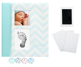 Pearhead Chevron Baby Memory Book with Clean-Touch Ink Pad Included, Teal - A for Expecting Parents/Grey colour