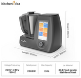 KITCHEN IDEA Smart Food Processor, 20 in 1 Multicooker and Cooking Robot with 1,000+ Guided Recipes, 11 Accessories, WiFi Built-In Self-cleaning (Black)