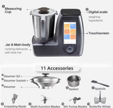 KITCHEN IDEA Smart Food Processor, 20 in 1 Multicooker and Cooking Robot with 1,000+ Guided Recipes, 11 Accessories, WiFi Built-In Self-cleaning (Black)