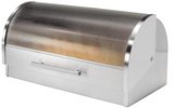 Oggi Stainless Steel Roll Top Bread Box for Kitchen Countertop with Tempered Glass Lid