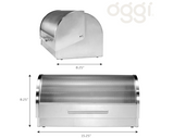 Oggi Stainless Steel Roll Top Bread Box for Kitchen Countertop with Tempered Glass Lid