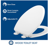 MAYFAIR 1843SLOW 000 Lannon Toilet Seat will Slow Close and Never Loosen, ELONGATED, Durable Enameled Wood, White