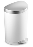 Simplehuman Semi-Round Step Trash Can, White Steel, 10 L