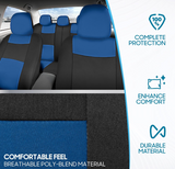 BDK PolyPro Car Seat Covers Full Set in Blue on Black – Front and Rear Split Bench Car Seat Cover, Easy to Install, Interior Covers for Auto Truck Van SUV