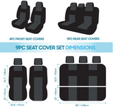 BDK PolyPro Car Seat Covers Full Set in Gray on Black – Front and Rear Split Bench Car Seat Cover, Easy to Install, Interior Covers for Auto Truck Van SUV