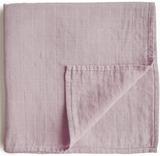 Mushie Muslin Baby Swaddle Blanket | 100% Organic Cotton (Soft Mauve)