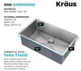 Kraus Standart PRO 32-inch 16 Gauge Undermount Single Bowl Stainless Steel Kitchen Sink, KHU100-32