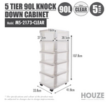 HOUZE MS-2175-CLEAR, 5 Tier 90L Knock Down Cabinet (Clear)