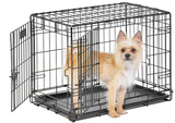 MidWest Homes for Pets Small Dog Crate, Life Stages 24' Double Door Folding Metal Dog Crate | Divider Panel, Floor Protecting Feet, Leak-Proof Dog Pan| 24L x 18W x 19H Inches, Small Dog Breed