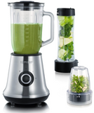 Severin SM 9479 Glass Blender + Smoothie Mix & Go + Grinder, 500W Brushed Stainless-Steel, Black