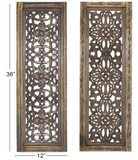 TUP The Urban Port Floral Hand Carved Wooden Wall Panels, Assortment of Two, Rustic Brown