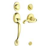 Schlage Plymouth Handleset w Flair Interior Lever Right Hand in Bright Brass - Dummy Style - F93 PLY 505 FLA RH (Bright Brass) - 496305