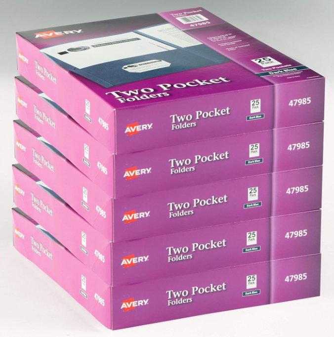 Avery Two-Pocket Folders, Dark Blue, Box of 25, Multi Pack of 5 (47985) Main image
