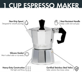 Primula Classic Stovetop Espresso and Coffee Maker, Moka Pot for Italian and Cuban Café Brewing, Greca Coffee Maker, Cafeteras, 1 Espresso Cup, Silver