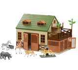 Terra by Battat – 15 Pcs Animal Hospital Pretend & Play Set - Openable Rooftop for Farm or Safari Animal Figurines - Wooden Vet Clinic Toy for Kids and Toddler Ages 3+