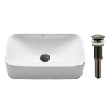 Kraus KCV-121-ORB White Rectangular Ceramic Bathroom Sink with Pop Up Drain