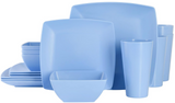 Gibson Home Soho Grayson Square Melamine Dinnerware Set, Service for Four (16pcs), Light Blue