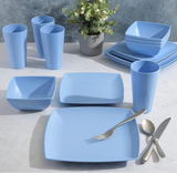 Gibson Home Soho Grayson Square Melamine Dinnerware Set, Service for Four (16pcs), Light Blue