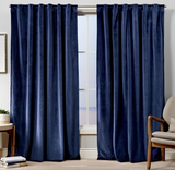 Exclusive Home Velvet Heavyweight Light Filtering Hidden Tab Top Curtain Panel Pair, 52"x96", Navy