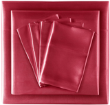 Roll over image to zoom in Madison Park Essentials Satin Sheet Set Luxury and Silky with Natural Sheen, Elastic 14" Pocket fits up to 16" Mattress, All Around Elastic - Year-Round Bedding, Full, Red, 6 Piece