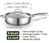 Cooks Standard Classic Stainless Steel Deep Lid Saute Pan, Silver, 5 Quart