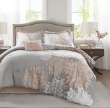 Comfort Spaces Enya Comforter Set-Modern Floral Design, All Season Down Alternative Bedding, Matching Shams, Bedskirt, Decorative Pillows, King (104 in x 90 in), Blush/Grey 5 Piece