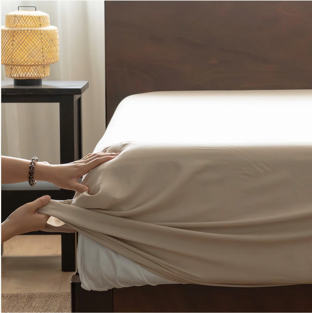 Weavve Home Tencel Signature Fitted Sheet Set Super Single Size Sand Taupe