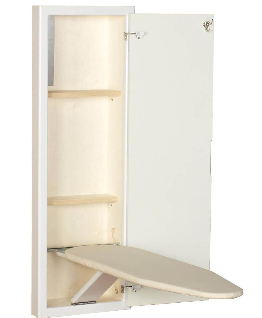Household Essentials In-Wall Recessed Ironing Cabinet With Storage Shelves, White Main image