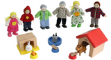 Hape Happy Family Dollhouse with Pet Set Award Winning Doll Family Set, Unique Accessory for Kid’s Wooden Dolls House, Imaginative Play Toy, 6 Family Figures, Adults 4.3" and Kids 3.5"