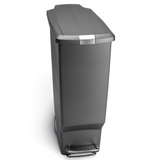 simplehuman Slim Plastic Step Trash Can, Grey Plastic, 40 L / 10.6 Gal