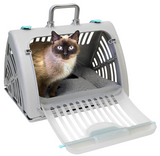 SportPet Designs Sport Pet Foldable Travel Cat Carrier with A Waterproof Bed - Front Door Plastic Collapsible Carrier, Gray
