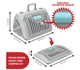 SportPet Designs Sport Pet Foldable Travel Cat Carrier with A Waterproof Bed - Front Door Plastic Collapsible Carrier, Gray
