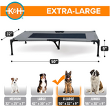 K&H Pet Products Cot Bed for Large Dogs - Elevated Outdoor, Raised Hammock Cooling Bed - Washable, Portable - Heavy Duty Durable Metal Frame, X-Large, Gray/Black Mesh