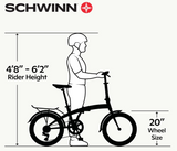 Schwinn Hinge Adult Folding Bike, 20-inch Wheels, Rear Carry Rack, Carrying Bag