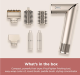 Shark FlexStyle 2 in 1 Hair Dryer & Styler For Straight Hair with FrizzFighter Finishing Tool, 2x Easy-Wrap Curlers, Round Brush, Paddle Brush, Styling Concentrator, Stone, Shark HD440