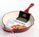 CROCK POT 111978.01 Artisan Enameled Cast Iron Round Skillet, 8", Preseasoned 10-Inch Scarlet Red