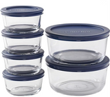 Anchor Hocking 12 Piece Glass Storage Containers with Lids (6 Glass Food Storage Containers & 6 Navy Blue SnugFit Lids)