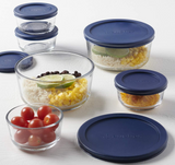 Anchor Hocking 12 Piece Glass Storage Containers with Lids (6 Glass Food Storage Containers & 6 Navy Blue SnugFit Lids)