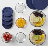 Anchor Hocking 12 Piece Glass Storage Containers with Lids (6 Glass Food Storage Containers & 6 Navy Blue SnugFit Lids)