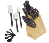 Farberware 5152501 'Never Needs Sharpening' 22-Piece Triple Rivet Stainless Steel Knife Block Set with Kitchen Tool Set For Back to School College, Black