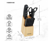 Farberware 5152501 'Never Needs Sharpening' 22-Piece Triple Rivet Stainless Steel Knife Block Set with Kitchen Tool Set For Back to School College, Black