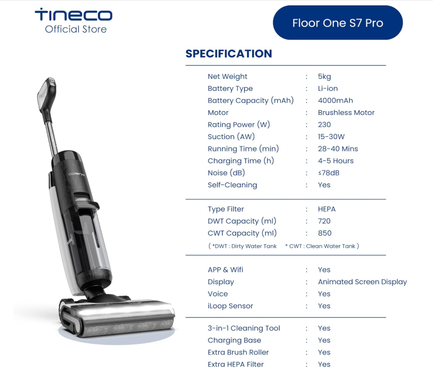 Tineco Floor One S7 Pro - Wet & Dry Vacuum, Cordless, 230W, 40 min Run Time, Self-cleaning, Great for Sticky Messes and Pet Hair, Centrifugal Drying Process Secondary image