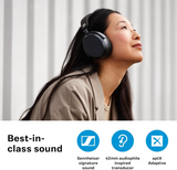 Sennheiser Momentum 4 Wireless Headphones with Adaptive Noise Cancellation, Customizable Sound via Sennheiser Smart Control App, Up to 60 Hours Playback Time with Fast Charging, White