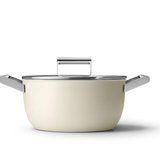 Smeg CKFC2411CRM Non-Stick Casserole with Lid, 24cm, Cream