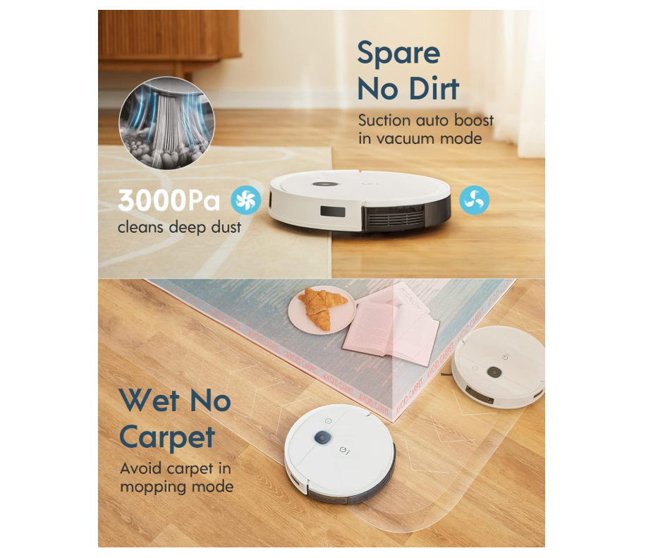 Yeedi vac 2 pro Robot Vacuum and Mop Combo,Powerful 3000Pa Suction with Oscillating Mopping, Advanced 3D Obstacle Avoidance,240min Runtime - Ideal for Carpet, Hard Floor Cleaning and Pets Family