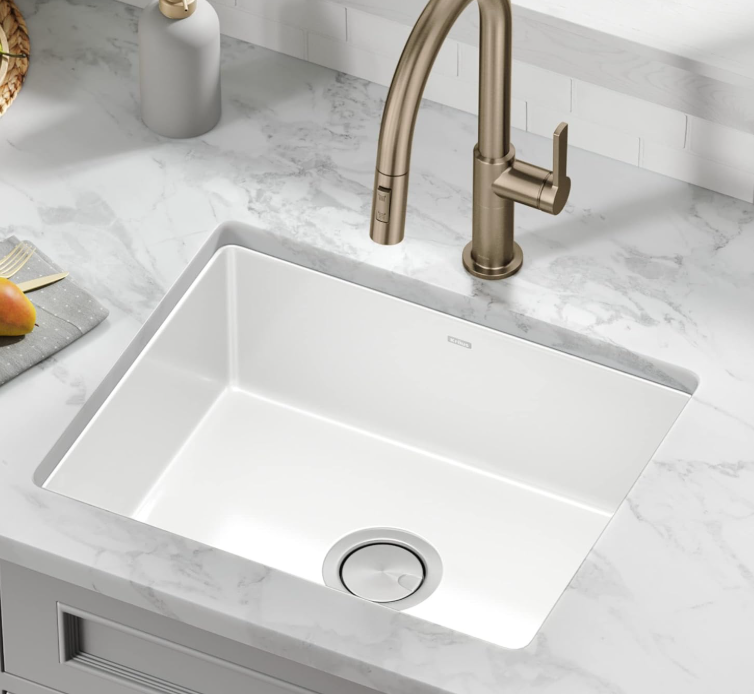 KRAUS Pintura 21-inch Porcelain Enameled Steel Undermount Single Bowl Kitchen Sink in White, KE1US21GWH