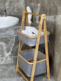 Foldable Laundry Sorter With Bamboo Rack 2 Tiered Laundry Organizer Baskets Hampers Bag Bin For Bathroom, Laundry Room, Bedroom, Nursery, Guest Room, Closet