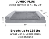 Furhaven Orthopedic Dog Bed for Large Dogs w/Removable Bolsters & Washable Cover, For Dogs Up to 125 lbs - Plush & Suede Sofa - Gray, Jumbo Plus/XXL