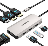 WAVLINK USB C Dock Quad Monitor, 7-In-1 Laptop Docking Station, Multiport Adapter with Dual 4K DP, 4K HDMI, 1080P VGA, 480Mbps USB2.0-A for MacBook, Dell XPS, Lenovo Thinkpad, and HP Laptops